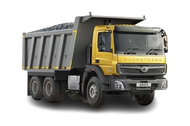 Tipper truck delivering aggregates