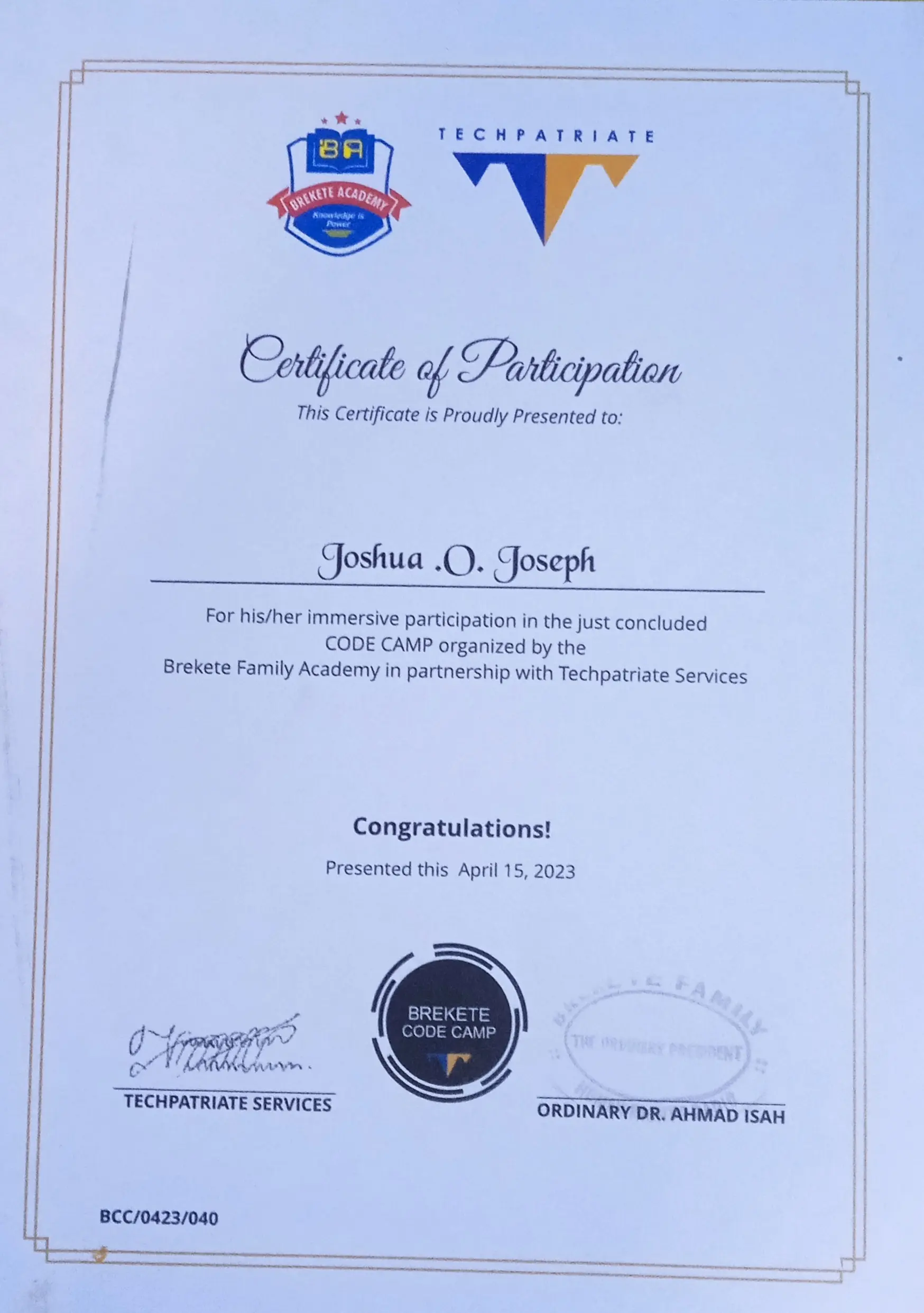 Certificate